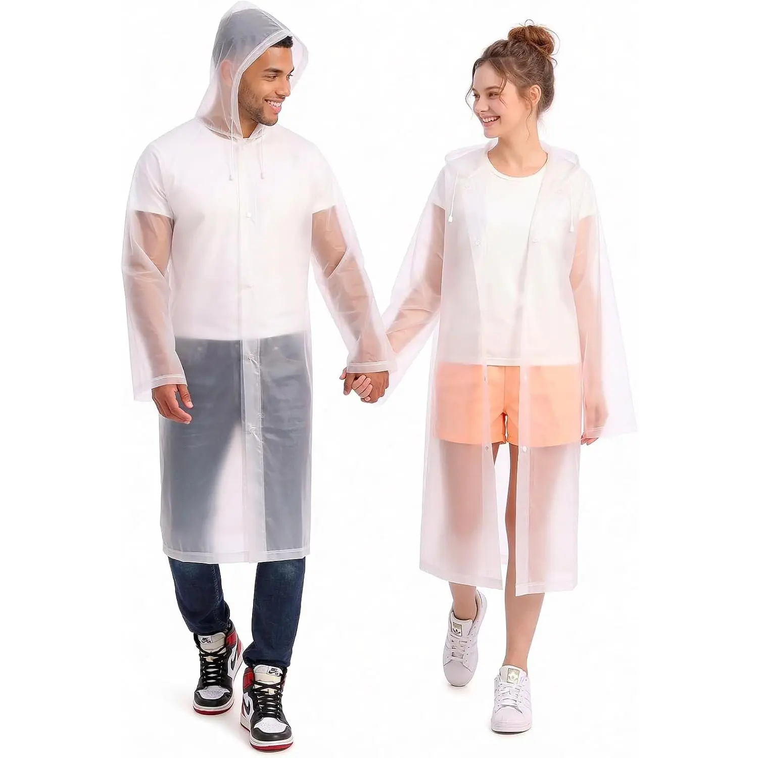 Waterproof Reusable Rain Ponchos with Hood and Snap Buttons - Lightweight Durable Raincoat for Men & Women - Clear Unisex Design - 2 PackGift