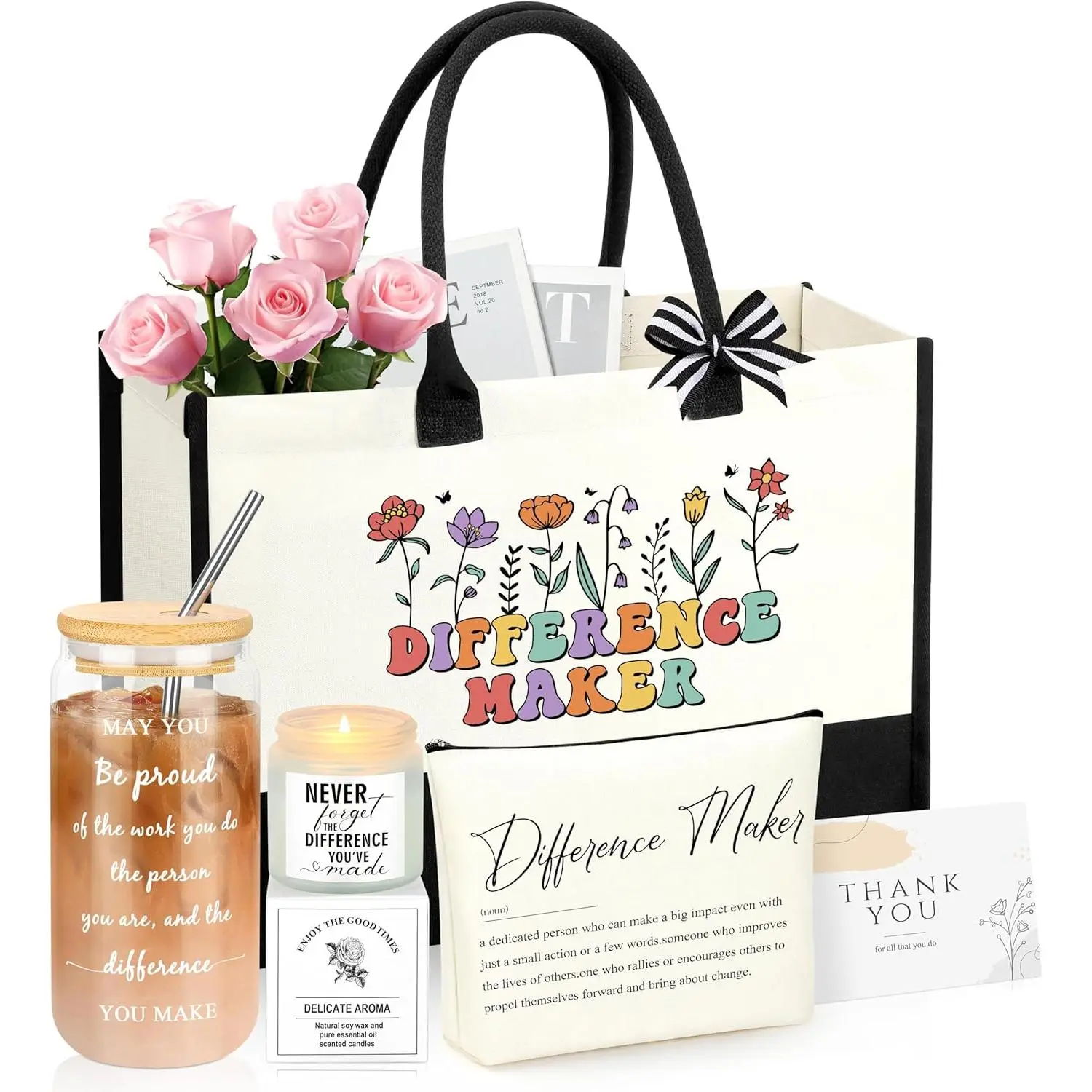 6-Piece Lavender Floral Gift Box Set - Administrative Professional Day, Paraprofessional Appreciation Gifts for Teachers, Coworkers with Cup & Glass (Home & Festive Party Supplies), Gift Set