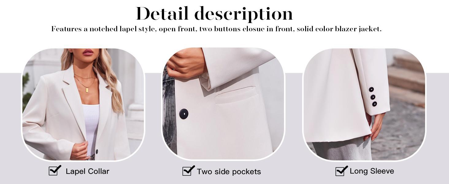 FMEYOA  Women Casual Oversized Blazers Lapel Button Down Solid Work Office Blazer Jacket