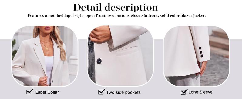 FMEYOA  Women Casual Oversized Blazers Lapel Button Down Solid Work Office Blazer Jacket