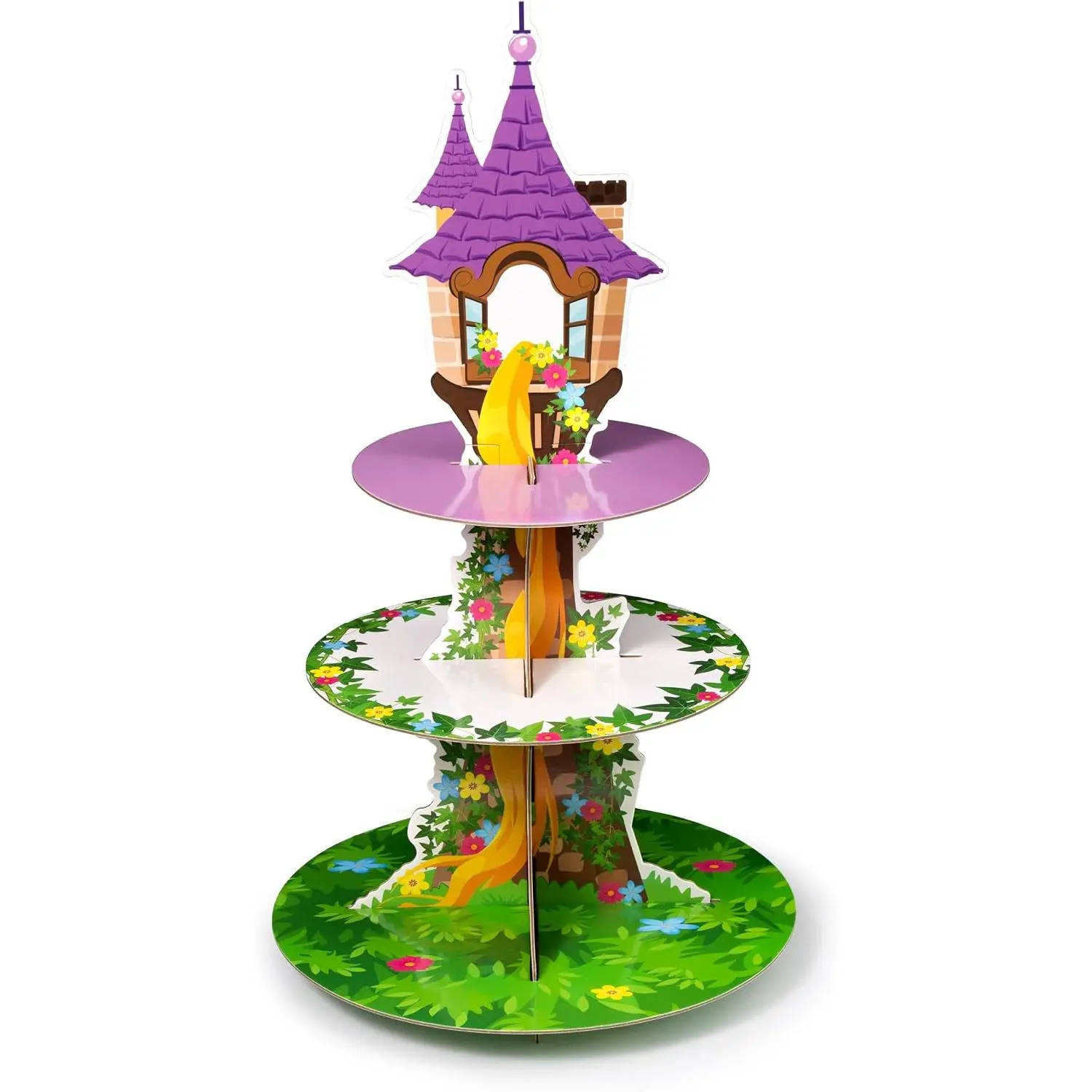 3-Tier Cardboard Princess Castle Cupcake Stand - Compact, Interlock Design, Easy to Assemble Festive Party Supplies for Girls' Birthday, Wedding Decor