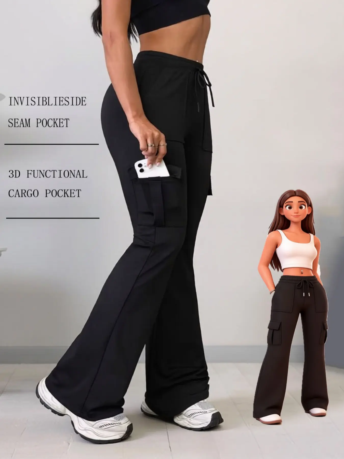 Women's Straight Leg Cargo Pants, New European Style, Solid Color, Slim Fit, Pockets, Breathable, Elastic, Comfortable, Multisport