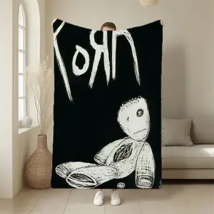 Korn Bear Printed Blanket, Soft Warm Machine Washable All Season Throw for Sofa Bed Travel Camping Living Room Office, Christmas Gift for Adults and Children, Kid-Friendly Cozy Home Decor