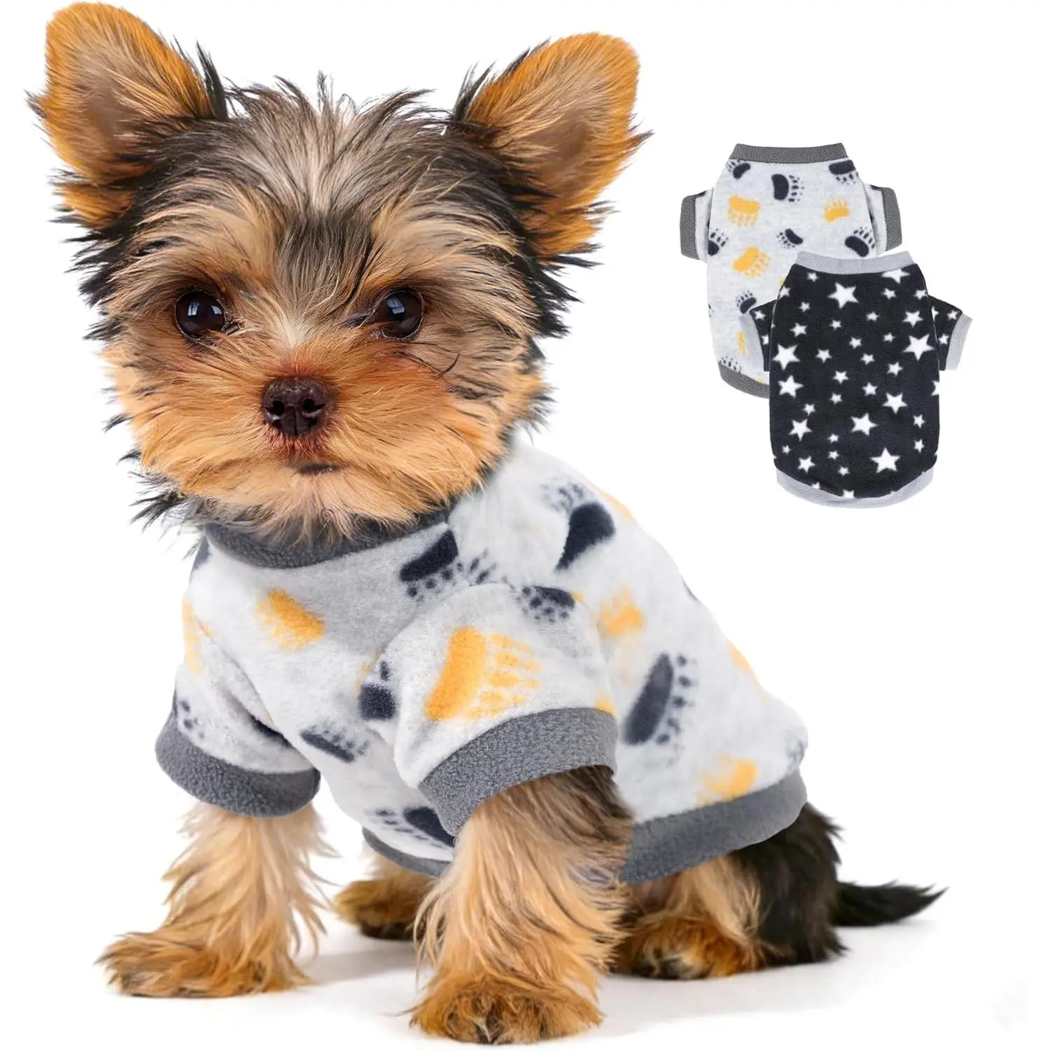 2 Pieces Dog Sweaters for Small Boy Fleece Puppy Sweater for Teacup Chihuahua Yorkie Clothes Soft Warm XXS Dog Clothes Doggie Pet Outfit Apparel Dog Paws, Stars Print