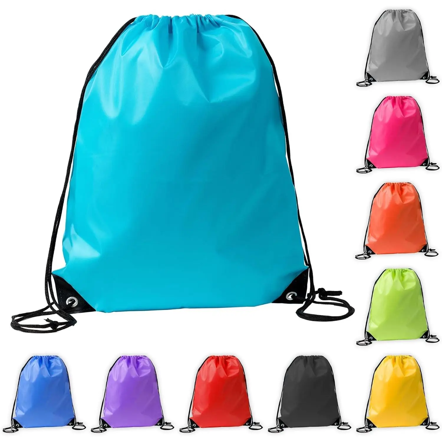 50 Pack Drawstring Backpacks Bulk Durable Nylon String Bags for Gym Sports Travel Large Cinch Sack Backpack for Men Women DIY Custom 10 Assorted Colors (13.4 x 16.5 Inch)