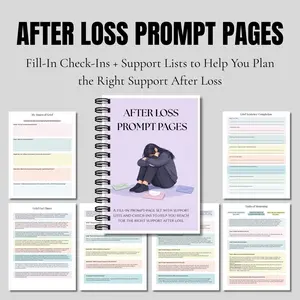 Loss Reflection Planning Book - a spiral-bound grief journal and workbook with a fill-in-the-blank reminder page, daily refresher, support list, and follow-up planning for bereavement support, daily reset, and structured planning