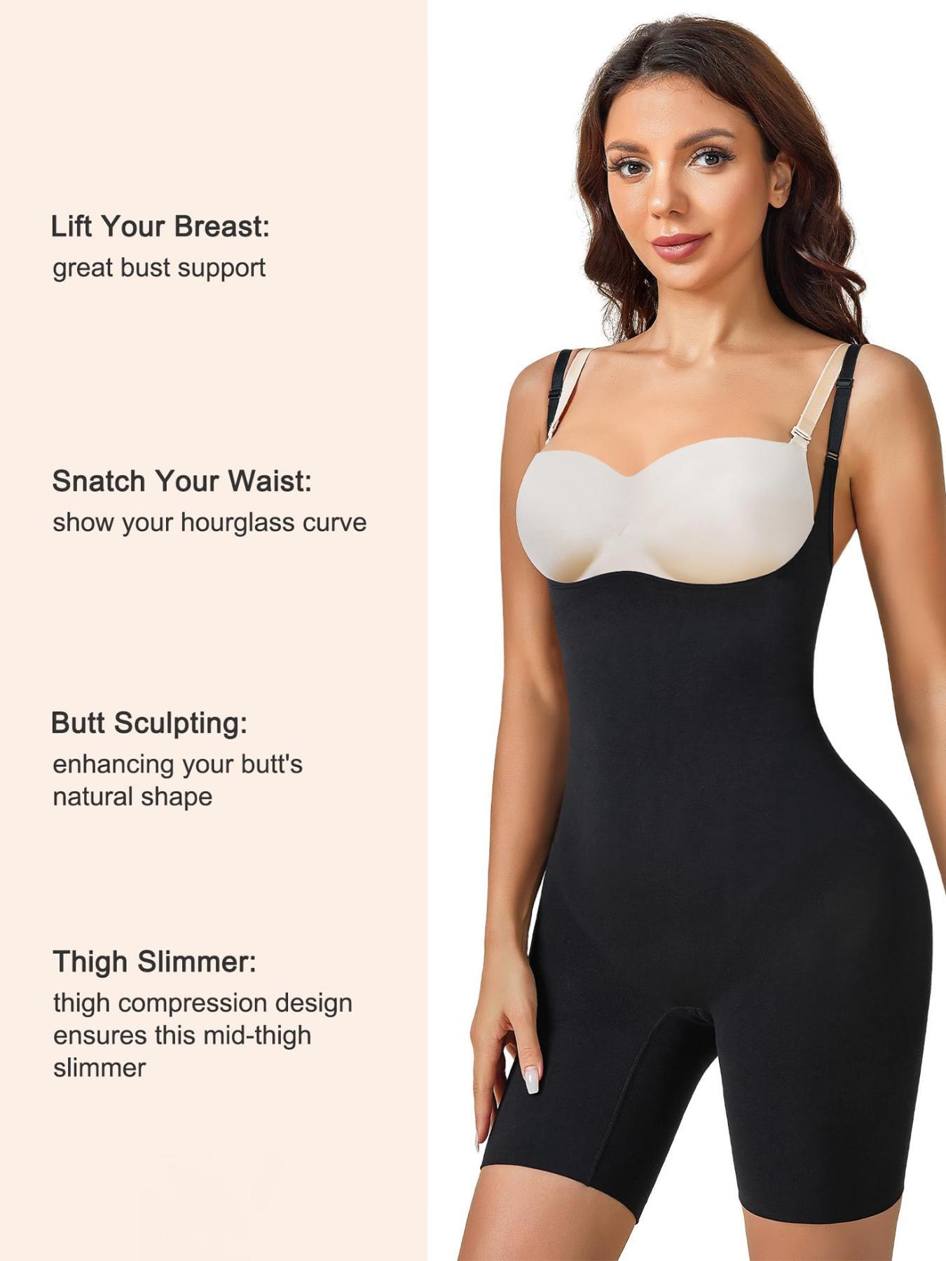 Women's Solid Backless U Neck Shapewear Bodysuit, Adjustable High Stretch Seamless Shaper, Tummy Control Butt Lifter, Ladies Shapewear for All Seasons, Womenswear