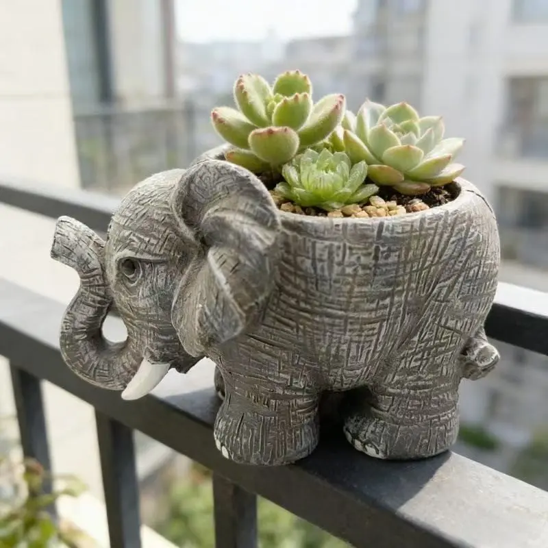 Vintage Wood Grain Elephant Planter, Mini Desktop Rustic Flower Pot, planter pots for indoor plants, Suitable for Succulents, Mint, Pothos, Lucky Bamboo, Indoor Decor, Gardening Gift