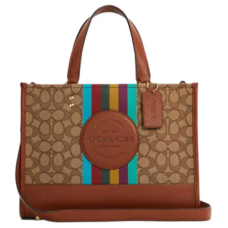 COACH Dempsey 30 Tote Bag for Women – Business-Casual Color-Blocked Leather Shoulder Crossbody Handbag