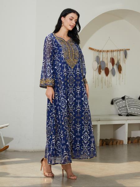 Traditional Style Embroidered Kaftan Dress for Women, Long Sleeve Maxi Dress, Elegant Middle Eastern Fashion, Perfect for Special Occasions, Casual Wear
