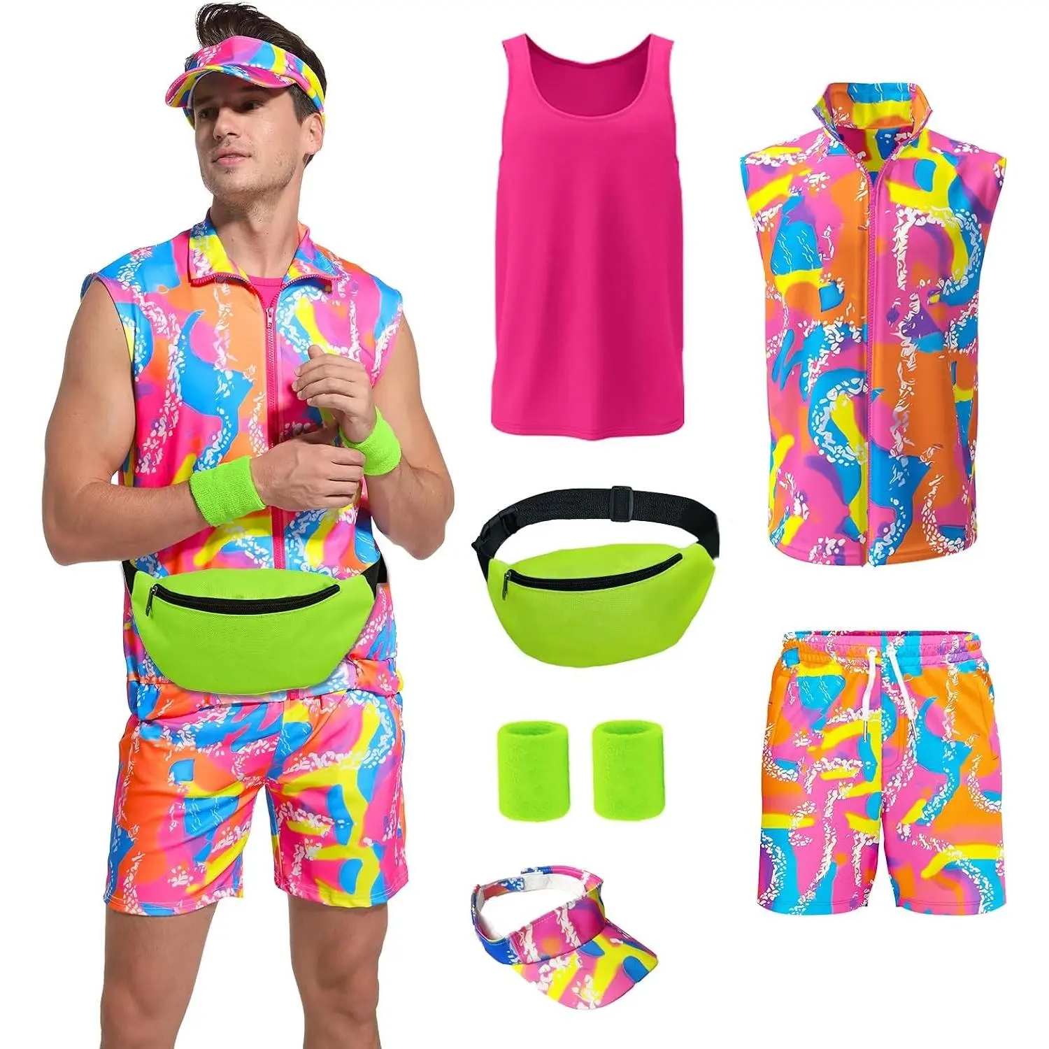 80s Men's Workout Costume Set, Retro 80s 90s Outfit for Halloween, Theme Parties, Cosplay Couples Dress-Up(Gift)