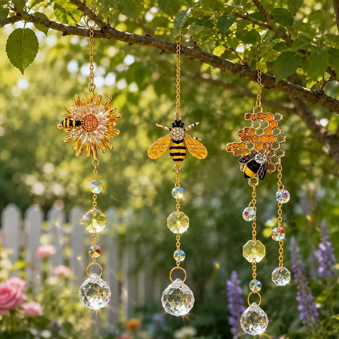 3Pcs Hexagonal Honeycomb Crystal Glass Sun Catcher - Glass Hanging Ornament for Window - Nature-Inspired Art Decor, Ideal Gift for Women (Note: No Pool Fountain Maker Function), Window Decor Ideas, Decorative