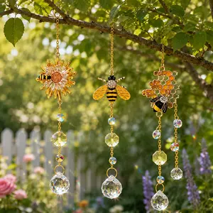 3Pcs Honeycomb Bee Crystal Sun Catcher, Glass Prism Hanging Ornament for Window & Garden, Nature Inspired Bee Themed Art Glass Decor, Ideal Gift for Women, Bee & Nature Lovers pool fountain