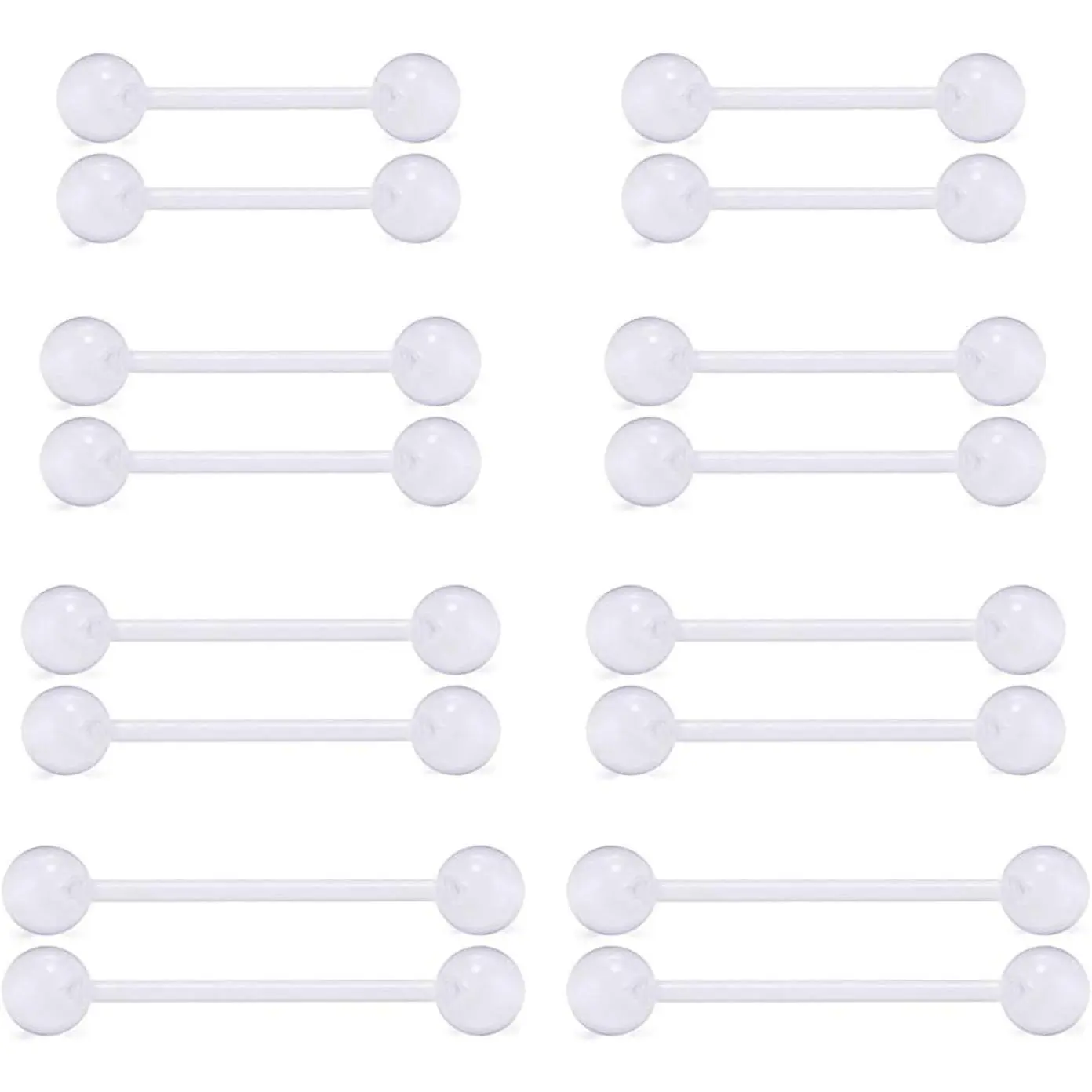 D.Bella 14G Clear Bioflex Flexible Acrylic Straight Tongue Rings Barbells Nipple Ring Retainer Piercing 12mm 14mm 16mm 19mm