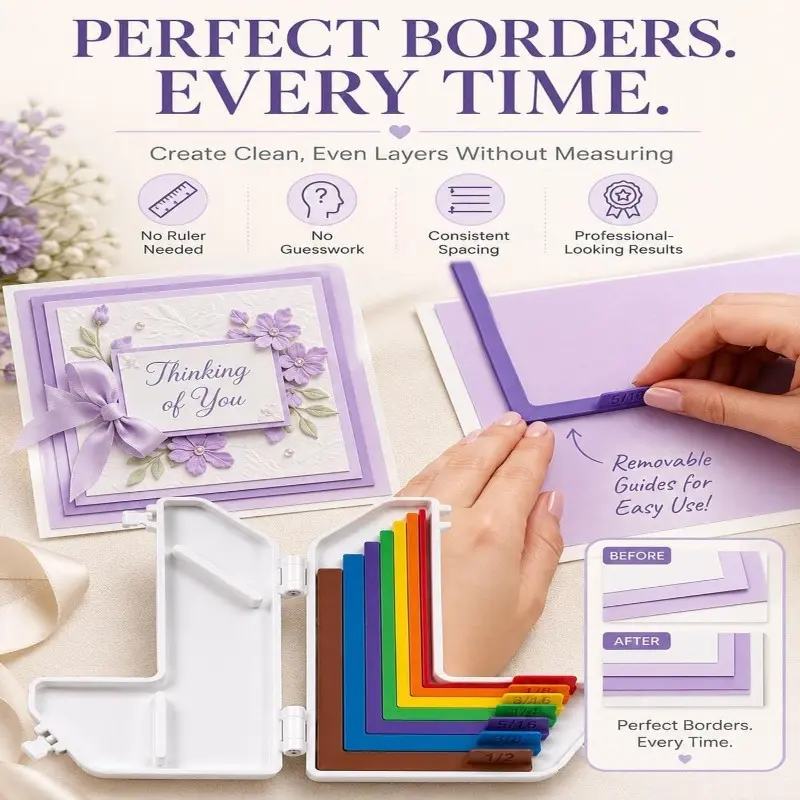 Paper Craft Alignment Guide Set, Precision Layering Spacers for Card Making, Color Coded Templates with Storage Box, DIY Craft Supplies