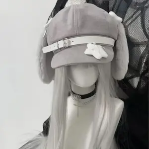 Women's Kawaii Hat Sweet Style New Fashion Cap Grey Dog Eared Cap Subculture Beret Cute Individualistic Embodying Otaku Culture