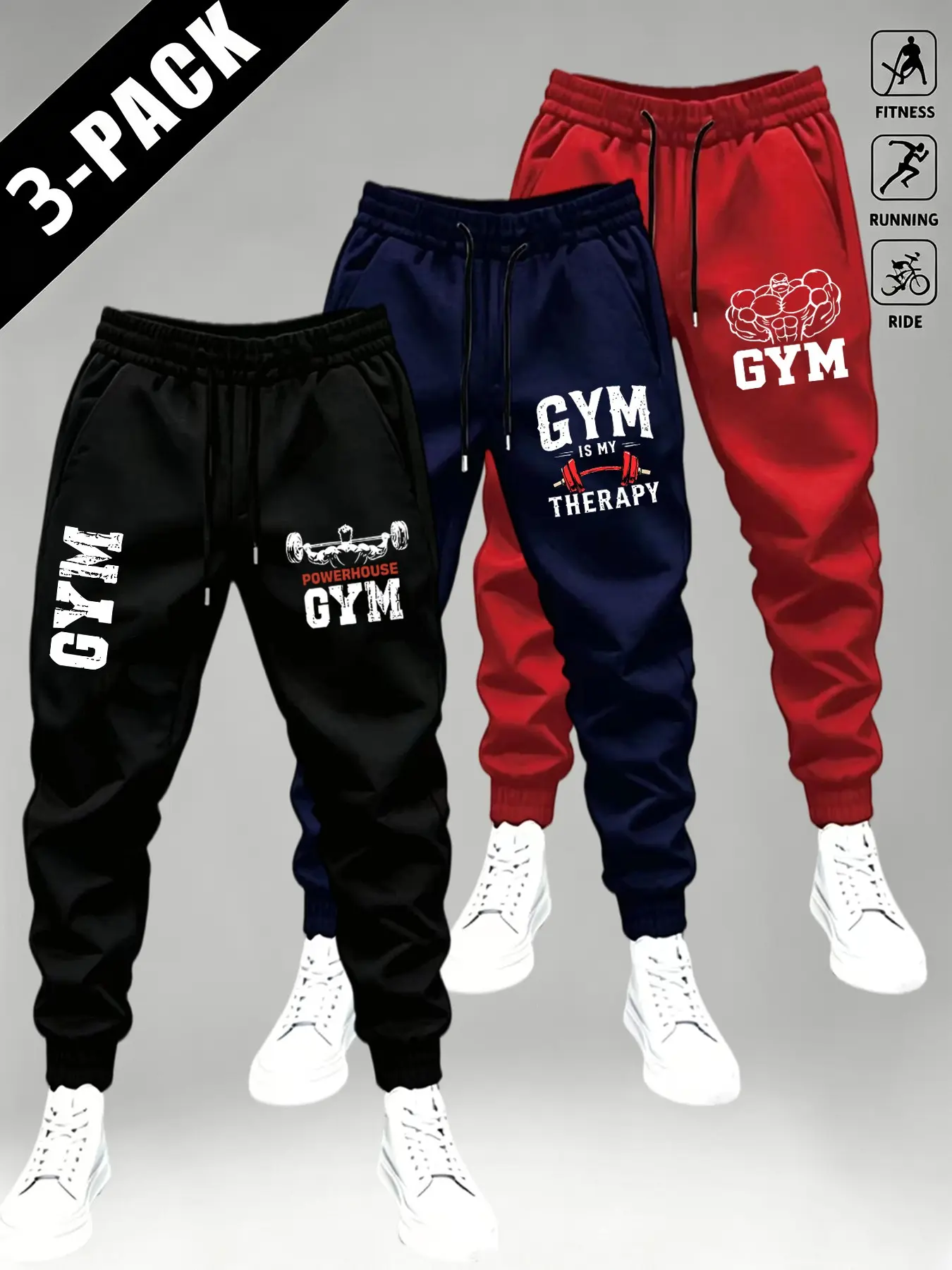 Men's Graphic Print Loose-Fit Pants, Drawstring Sporty Gym Sweatpants, Casual Outdoor Wear, All-Seasons Fitness Apparel