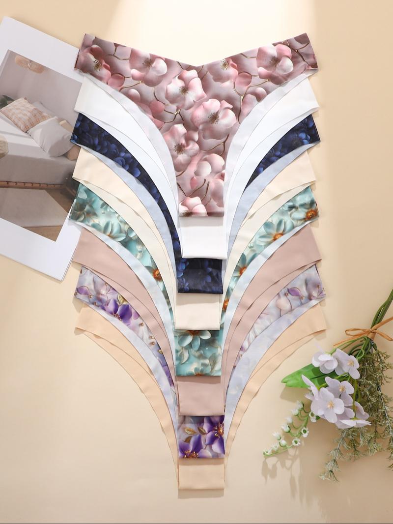 Women's Floral Heart Leopard Print Underwear Set, 3/4/6/7/8/10/12 Pieces, Casual Fitted Design, All Seasons Comfortable Panties