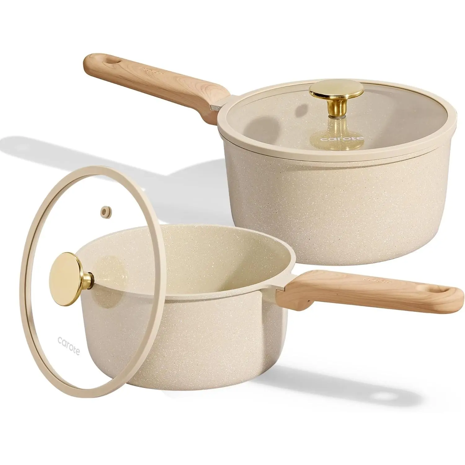 1.5Qt & 2.5Qt Sauce Pan Sets with Lid Ceramic Nonstick Pot Set Non Toxic Saucepan with Stay-cool Handle Small Kitchen Cooking Pots, Easy to Clean, Induction Comptable, PFOA FREE