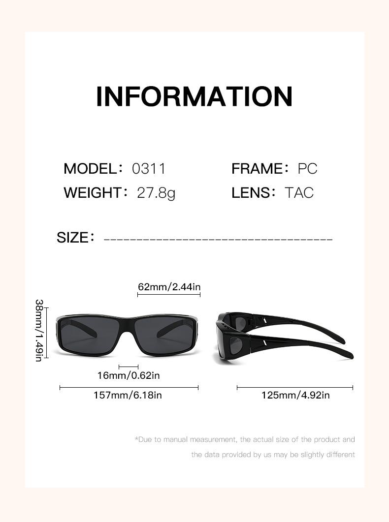 2PC New Fashion Square Frame Polarized Sunglasses for Men and Women, Outdoor Cycling, Myopia Clip-On Glasses, Day and Night Dual-Use Night Vision Glasses