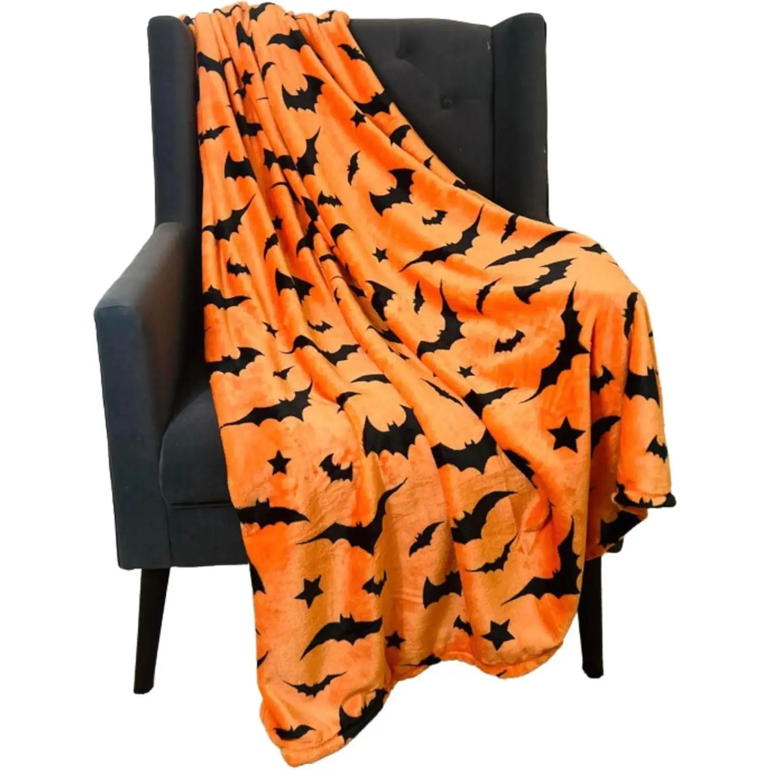 1PC Black Bat Printed Flannel Blanket, Cozy Bedding Throw for Sofa & Office Use, All-Season Textile for Relaxation & Travel