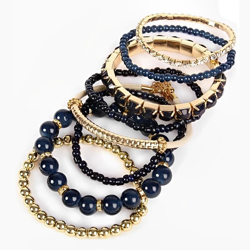 Bohemian Stackable Crystal Beaded Bracelet Multi-Layer Women's Elastic Jewelry Set