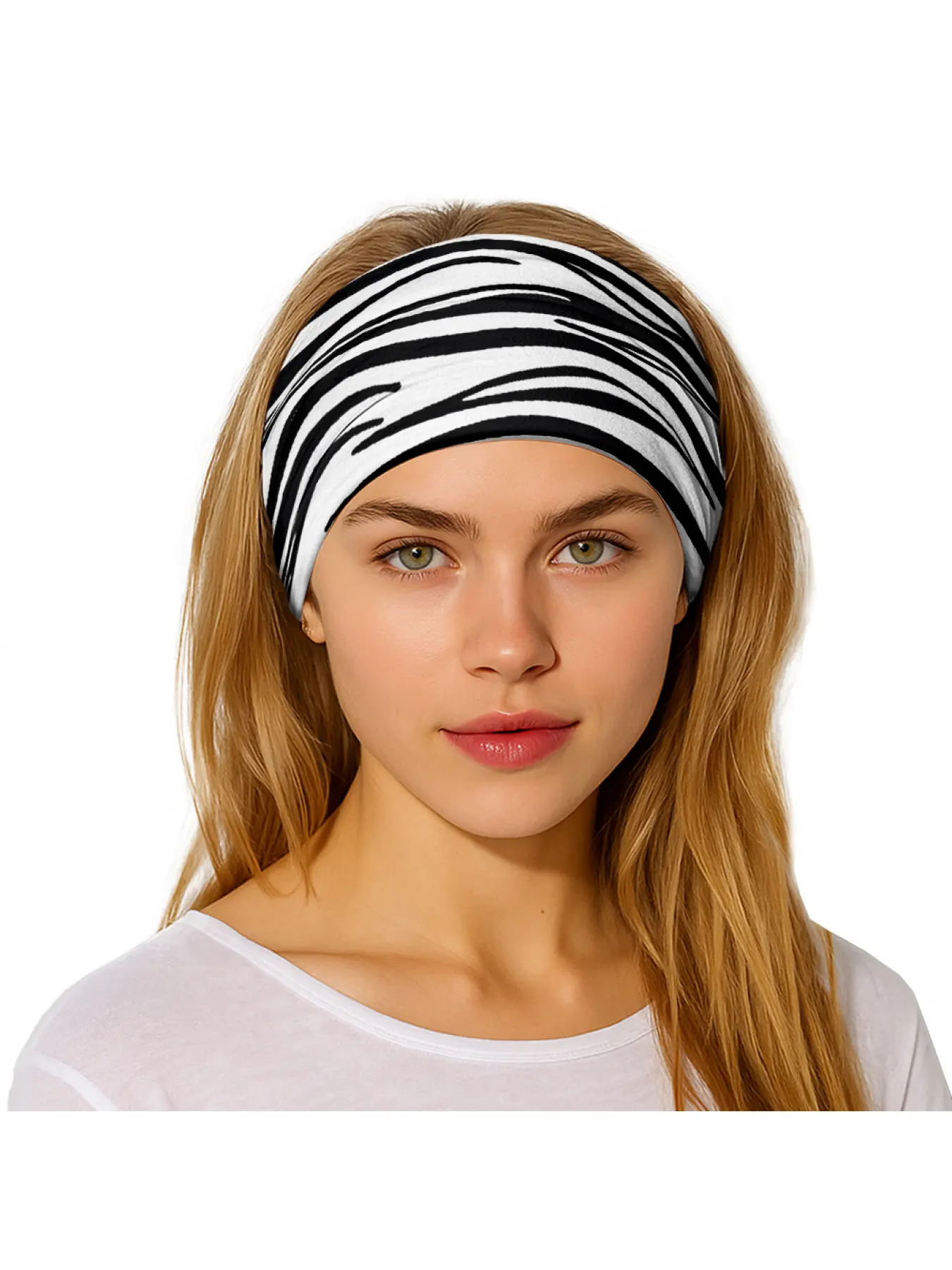Black and White Zebra-Print Elastic Wide Hair Band | Breathable and Sweat-Absorbent Polyester Fabric, Soft Knotted Headband Style for Men and Women, Suitable for Yoga/Running/Cycling, All-Season Fashion Hair Accessory