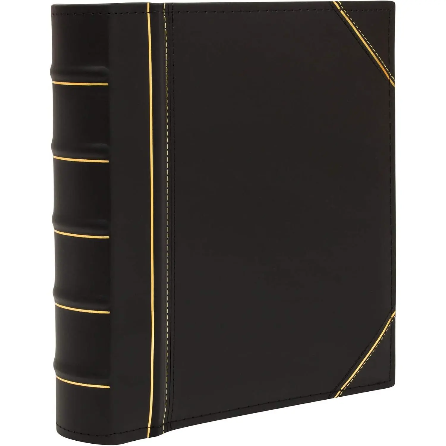 Executive Binder - Leather with 1.5" D-Rings, Hand Stitching with Ribbed , Holds 350 8.5x11 inch Sheets - Binder Organizer for School, Library, , Law Firm (Black & )