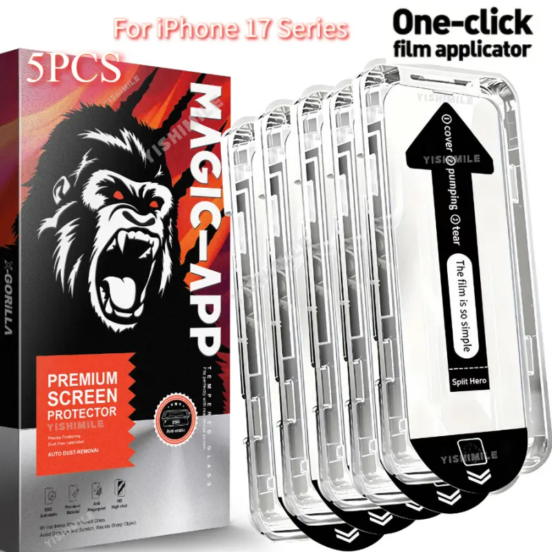 5-piece set of dust-free ultra-high-definition tempered film, suitable for iPhone 13/14/15/16/17 Plus/Pro/Pro Max/16E/iPhone Air series, scratch-resistant new upgraded tempered film, suitable for iPhone 17 series, fingerprint-resistant