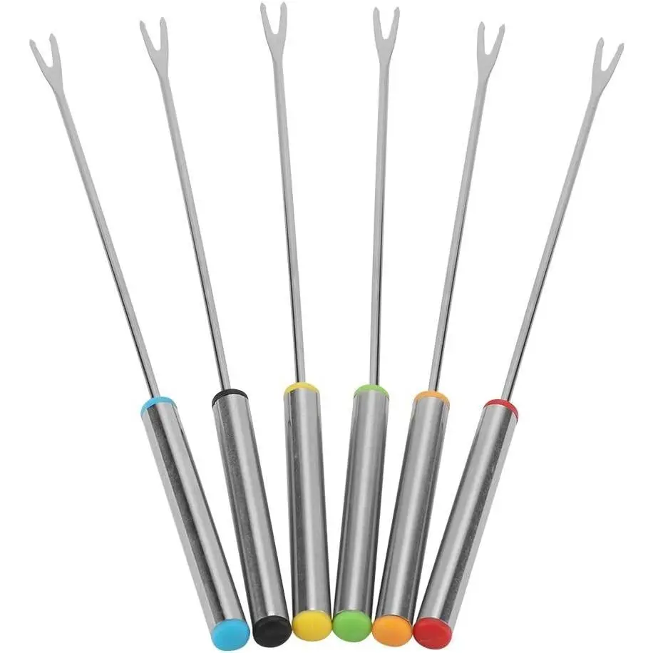 6Pcs Stainless Steel Utensils - Dessert Server Skewers, Fondue Pot Forks, Kitchen Tableware for Cheese, Meat, Chocolate Desserts
