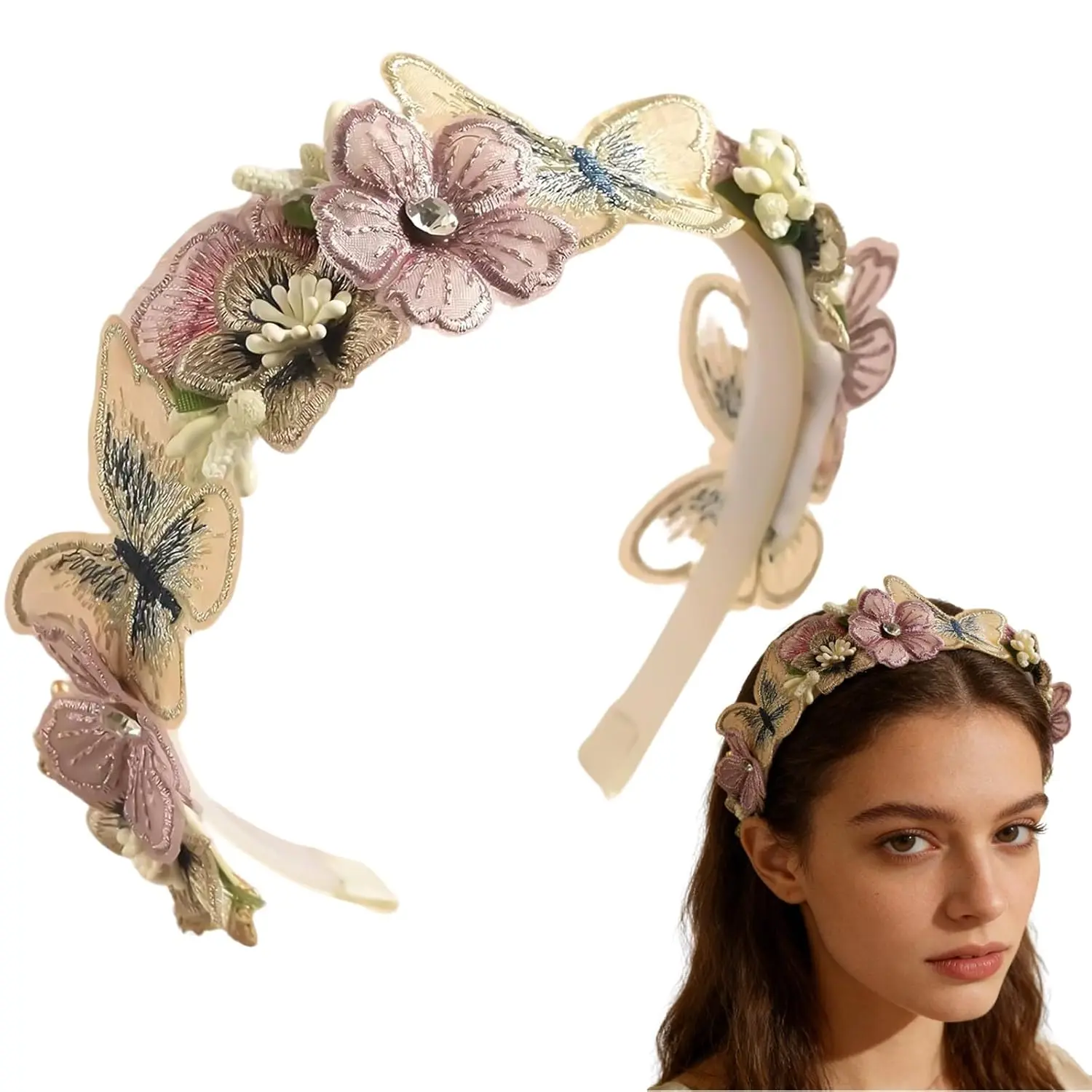 Headband for Girls  Fashionable Mesh Flower Headband for Women  Butterfly Flower Hair Accessories