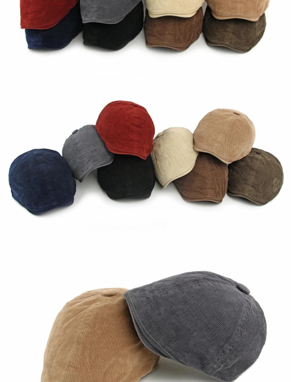 HT5051 Mens Berets Women Retro Artist Painter Beret Hat Spring Autumn Winter Flat Cap Male Female Corduroy Octagonal Beret Caps