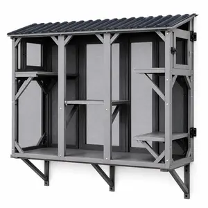 Spacious 70" Wooden Outdoor Catio Cat Enclosure – UV-Resistant Roof, Rust-Resistant Steel Mesh, 2 Lounging Boxes, 5 Platforms, Window Perch & Shelf, Ideal Cat Patio or Backyard House