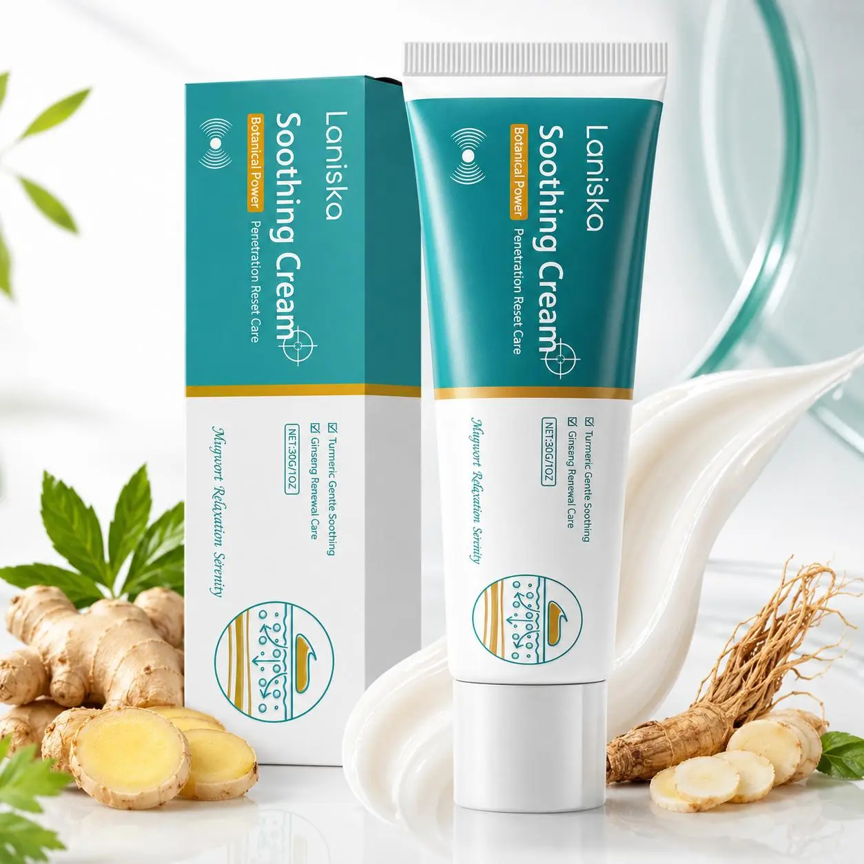 Neck and Shoulder Care Cream, Soothing Body Cream with Turmeric and Ginseng Extract, Moisturizing Massage Cream for Daily Body Care Routine, Botanical Skin Care Formula