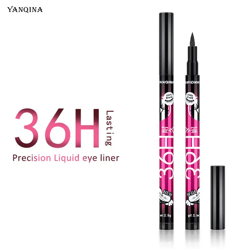 Yanqina 36H Water Resistant Liquid Eyeliner Pen - Gentle, Smooth, Lightweight, Hypoallergenic, Smudge-Proof, Precision Fine Tip, Mild Ingredients for Daily & Cosplay Makeup, All Skin Types - 01# Black, Brown, Single Item