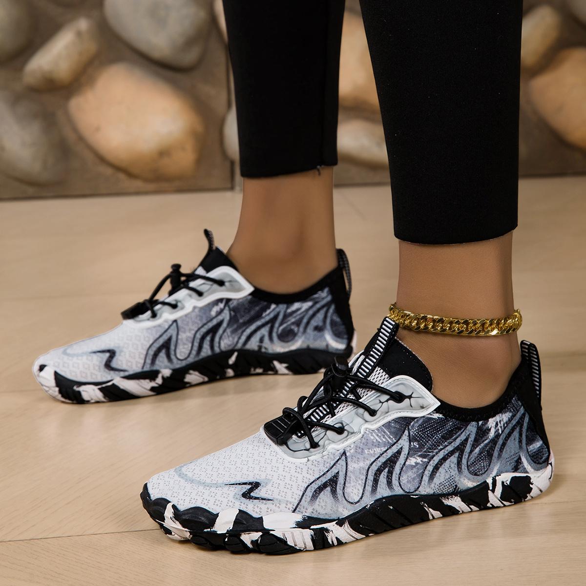 Women's Quick-Dry Water Shoes - Non-slip, Lightweight and Breathable Barefoot Shoes, Fitness Yoga Shoes, Multifunctional Training Shoes Vibrant Pink, Purple Stripes, Black Stripes Design for Swimming, Surfing, Yoga and Summer Outdoor Activities,