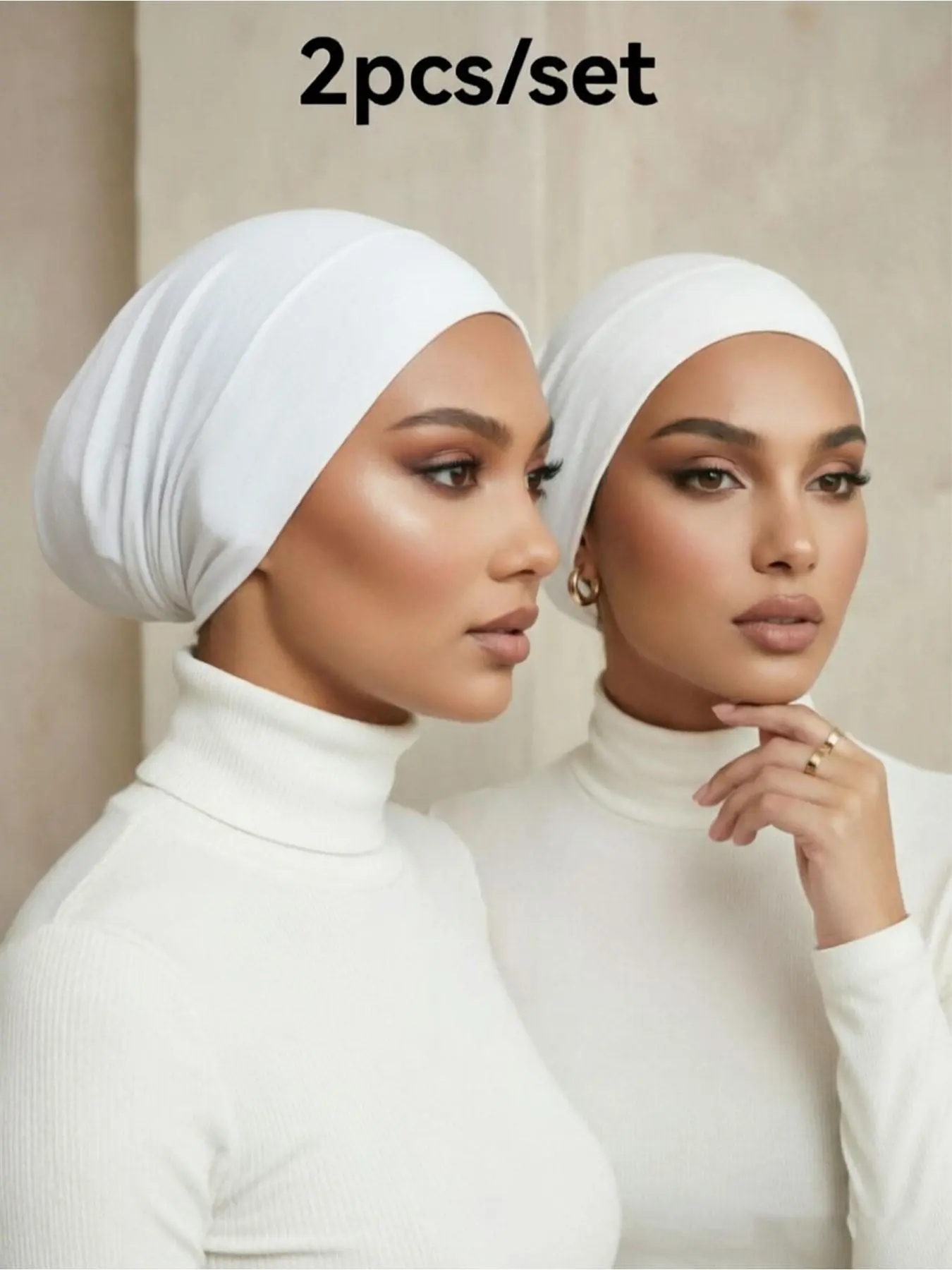2pcs Women's Fashion Flat Top Hat Jersey Hijab, Solid Color Muslim Headscarf, Lightweight Breathable Inner Hijab, Suitable for Abaya, Daily Use, Prayer, All Seasons