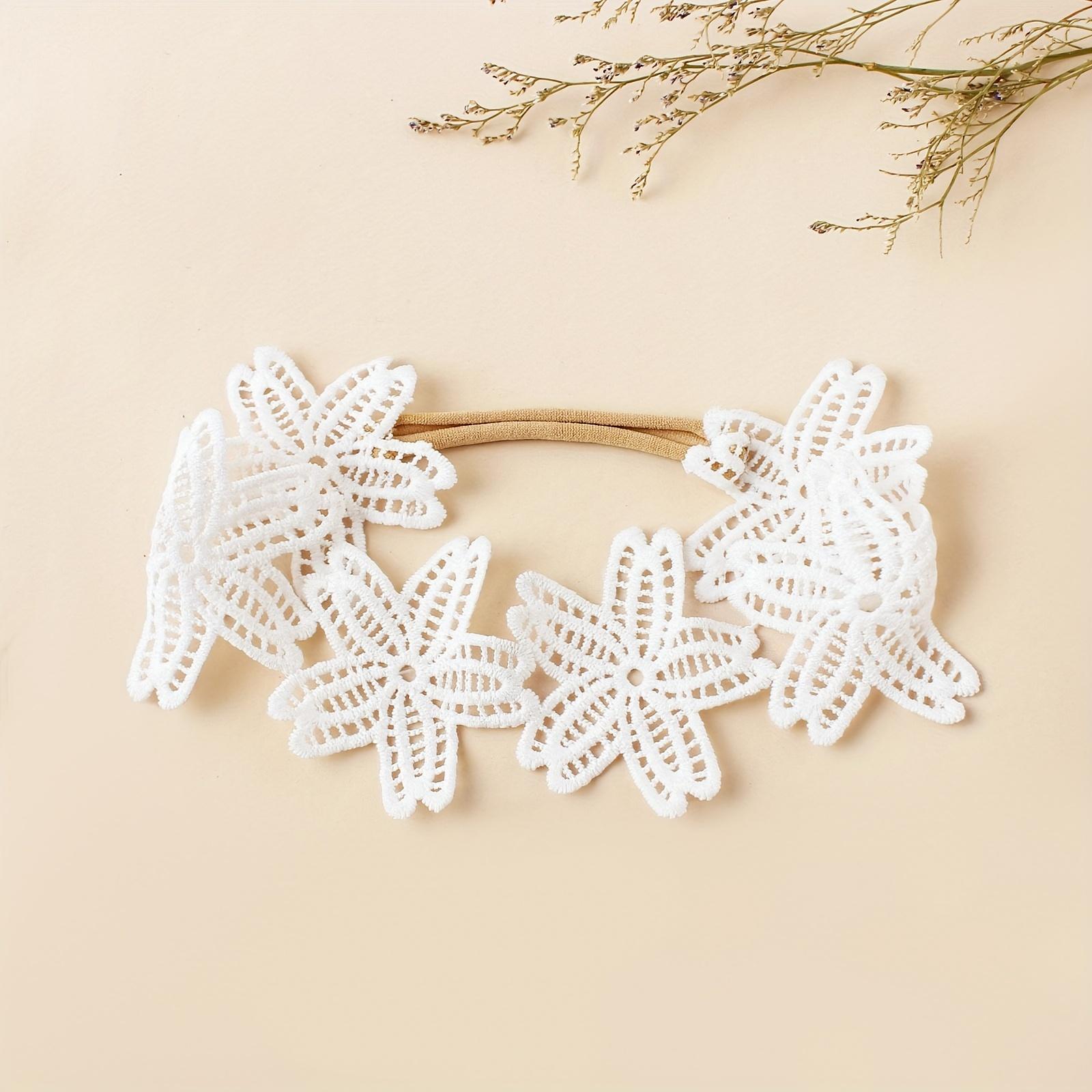 3 White Embroidered Baby Headbands, Deli