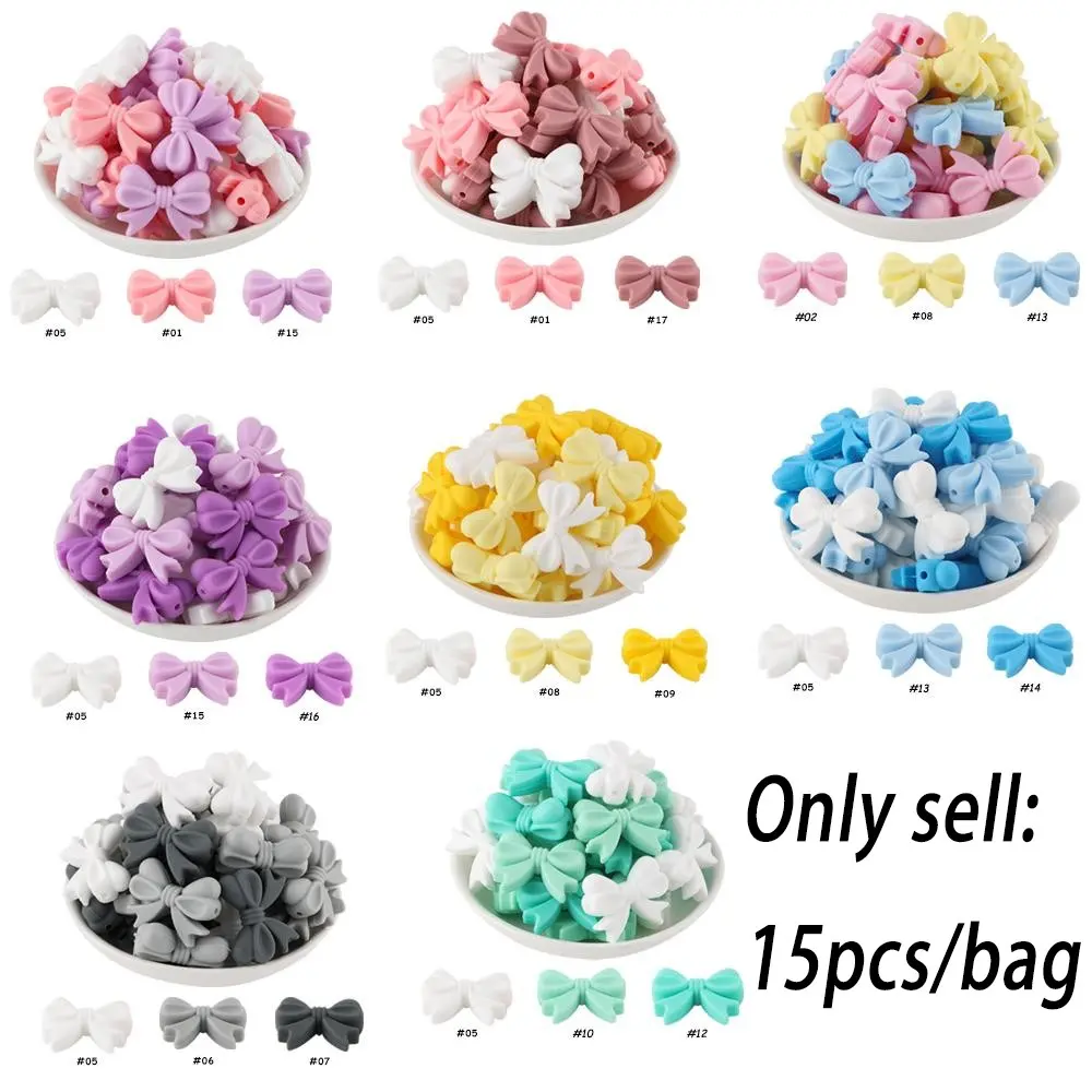 15pcs New Bow-Shaped Silicone Focal Beads Assortment, Multi-Color Mix, Suitable for Various Bracelets, Necklaces, Beaded Pens, and Phone Charms, Diy Mix Beads, Diy Jewelry Making