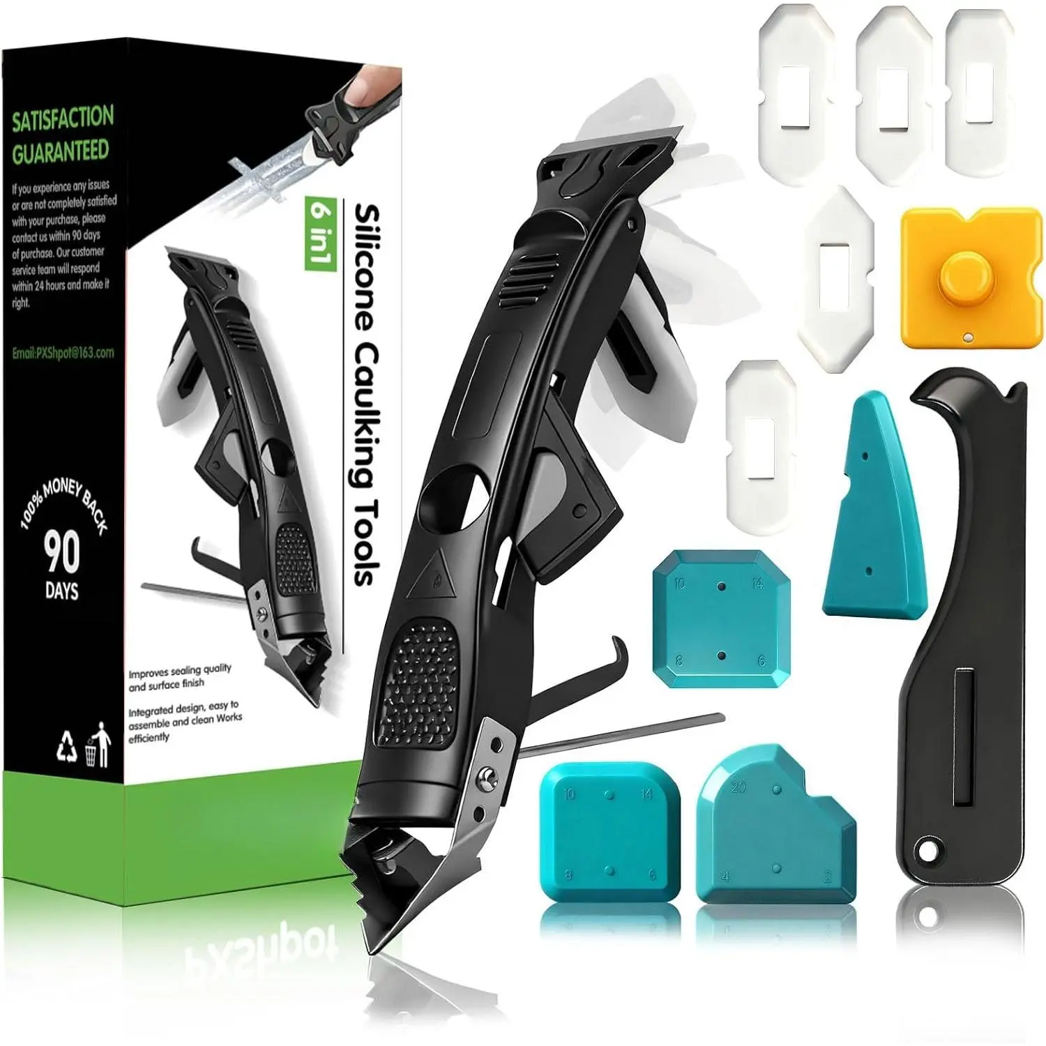 6 in 1  Caulking Tool Kit Caulking Grout Removal Sealant Finishing Tool with Stainless Steel , 6  Pads, Grout  for Kitchen Sink Bathroom Toilet Caulking
