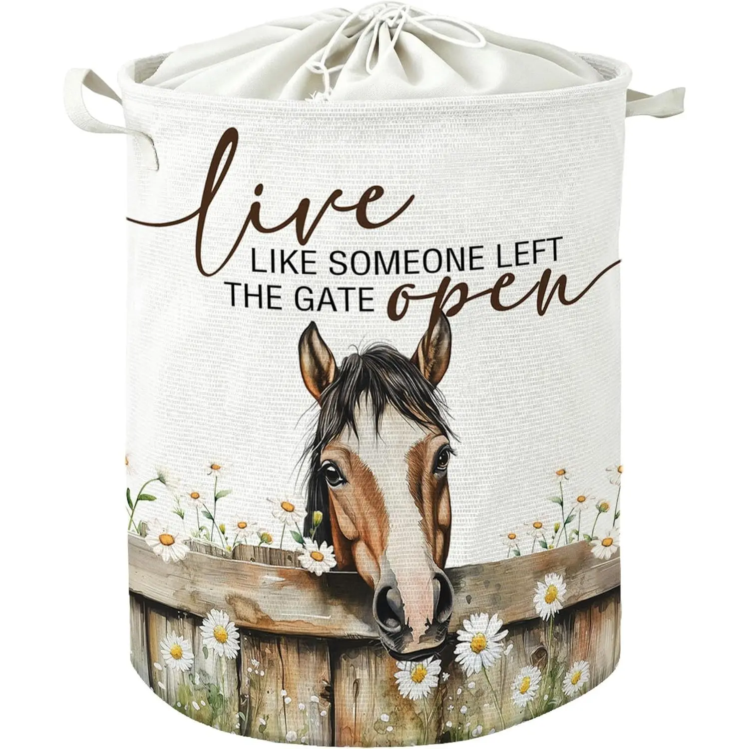 Vintage Horse Laundry Basket - Compact Everyday Relaxed Waterproof Collapsible Organizer for Clothes Storage, Horse Lover Gift Idea for Bathroom, Bedroom