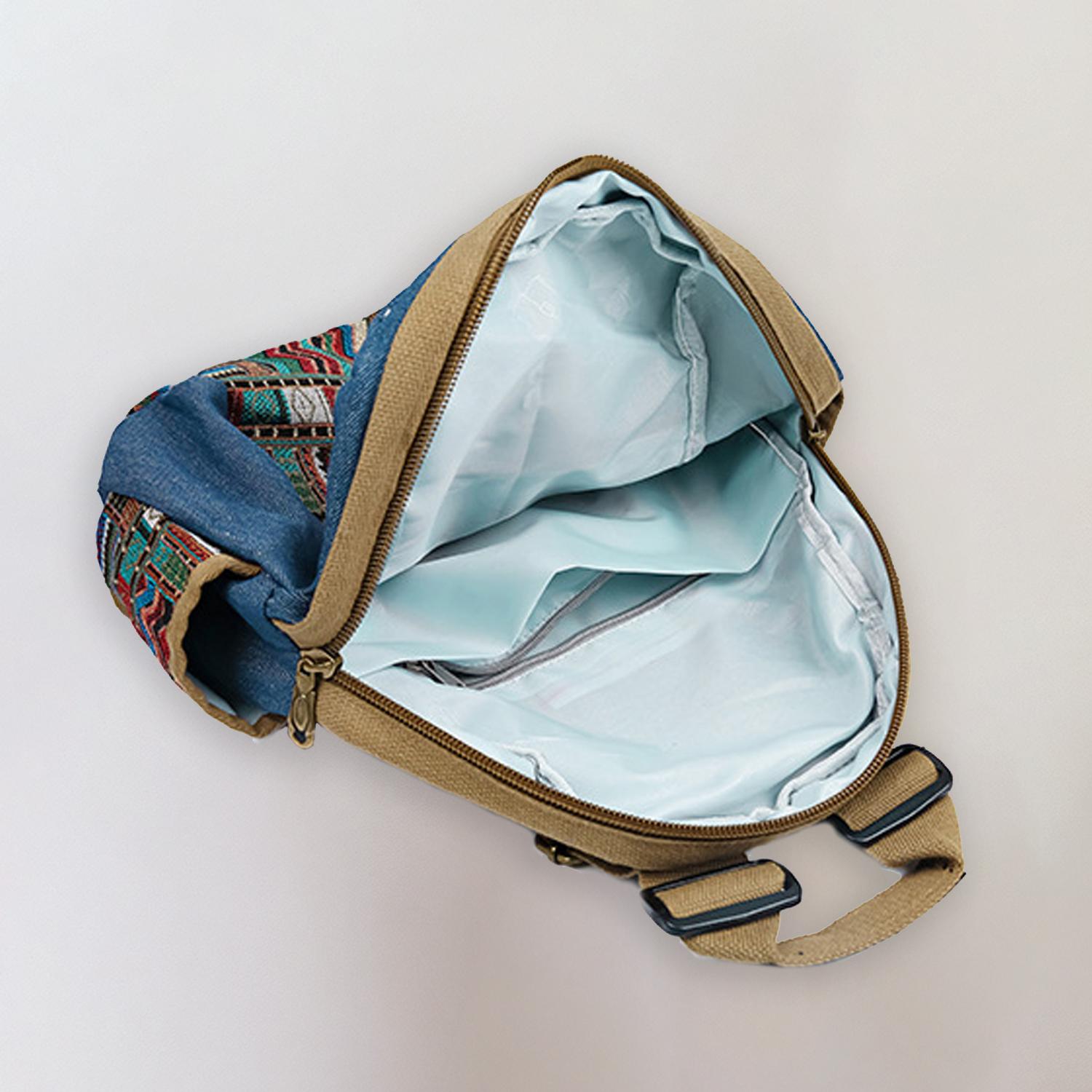 Women's Practical Denim Rucksack with Double Zipper Closure, Classic Printed Shoulder Bag with Adjustable Strap and Top Handle for Casual Daily Use and Commuting