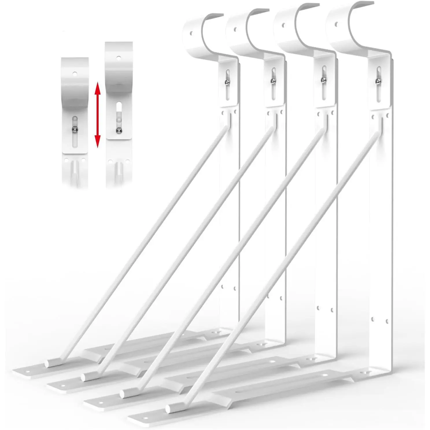 Adjustable Hook Closet Shelf and Rod Brackets, 4 Packs of White Heavy Duty Closet Rod Bracket for Shelf Storage and Closet Rod, Wall Mounted Closet Shelves Bracket