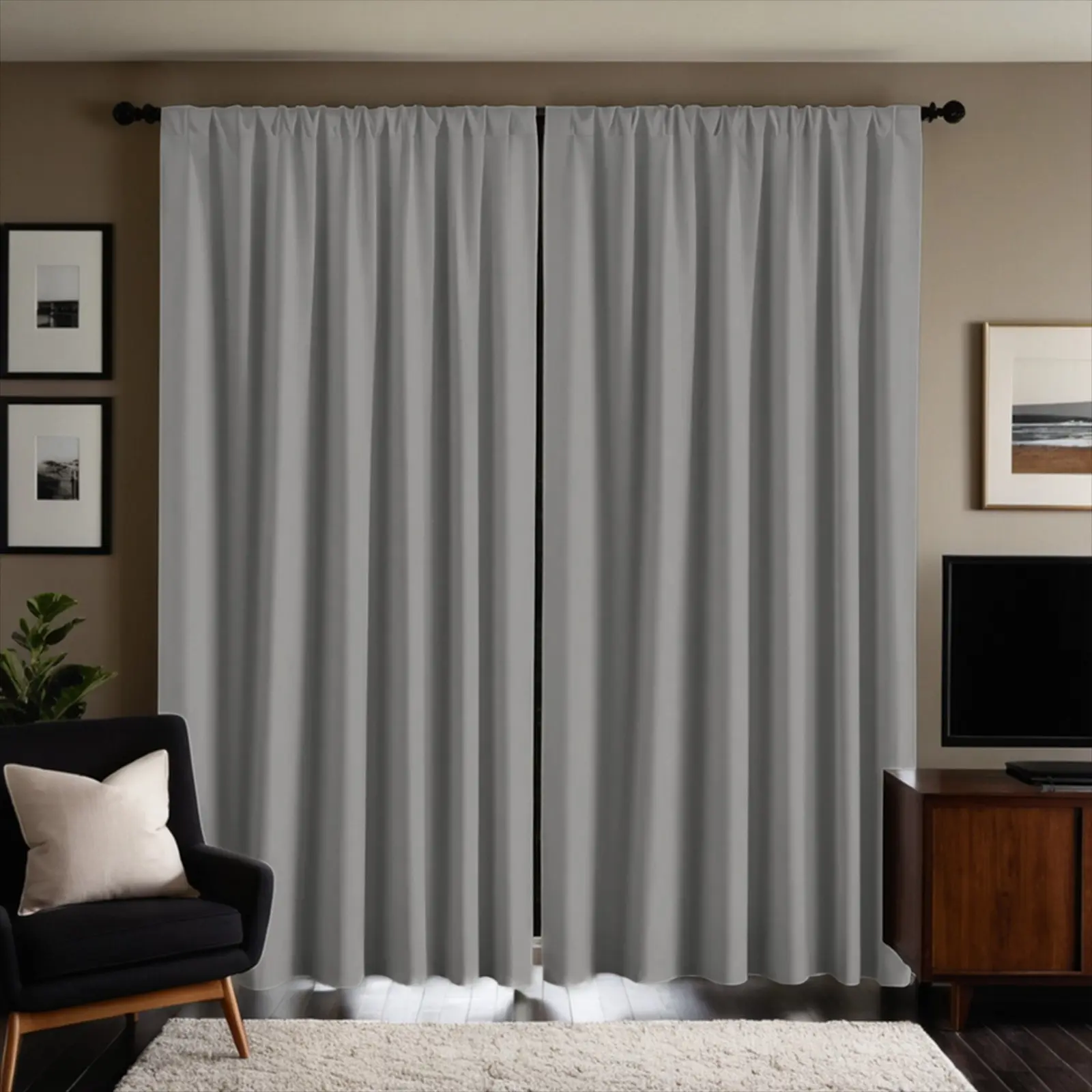2 Pack Solid Grey Rod Pocket Curtains, modern minimalist brushed fabric single side printed sheer curtains, 50% light filtering for privacy protection, perfect for bedroom, living room, dorm, apartment and home decor, Window Drapes