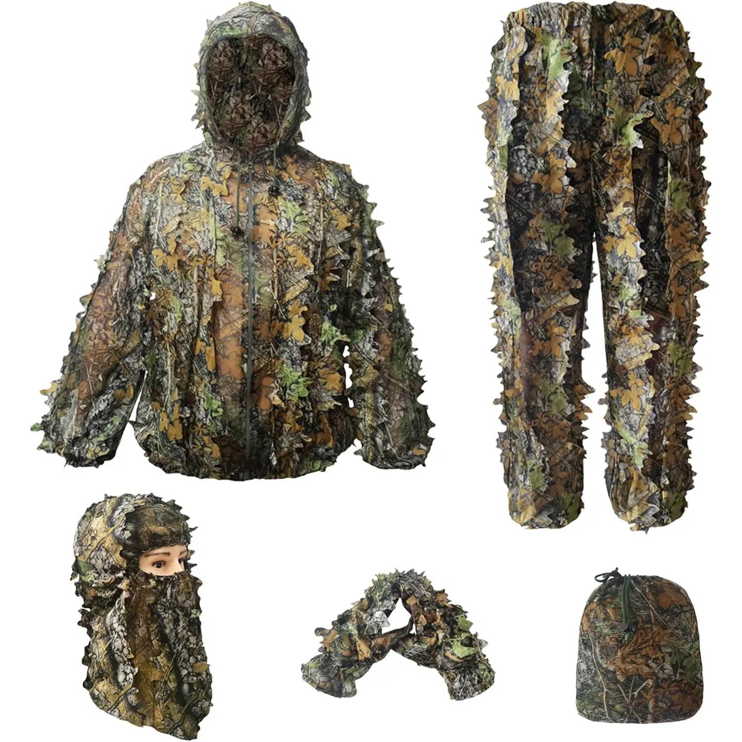 Ghillie Suit for Men -Complete Set with Full Face Mask & Gloves | Perfect for Outdoor Camouflage, Turkey Hunting, Halloween!
