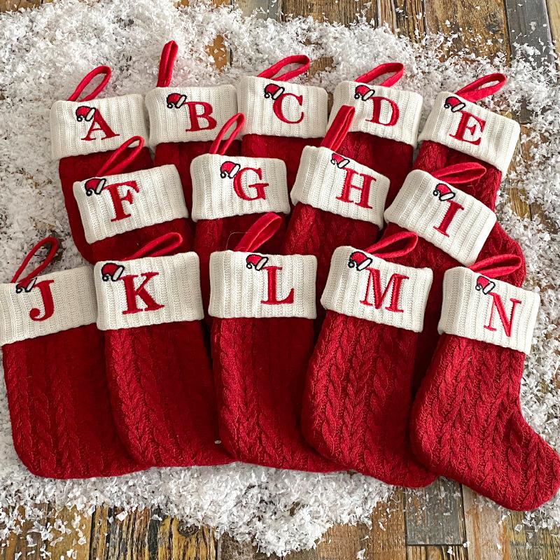 Knit Monogram Christmas Stockings,Christmas Stockings Small Xmas English Letters Hanging Stockings Christmas Socks Double Sided Fireplace Hanging Stockings for Christmas Party Decoration New Year Party Gift Favors Supplies,Personalized Initial Christmas S