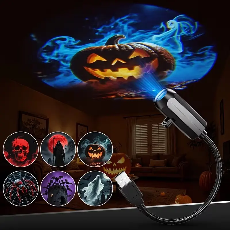 Halloween Projector Light, 6 Modes USB Halloween Projector Light, Background Decoration Light, Indoor Halloween Lighting, Home Wall Decor Light
