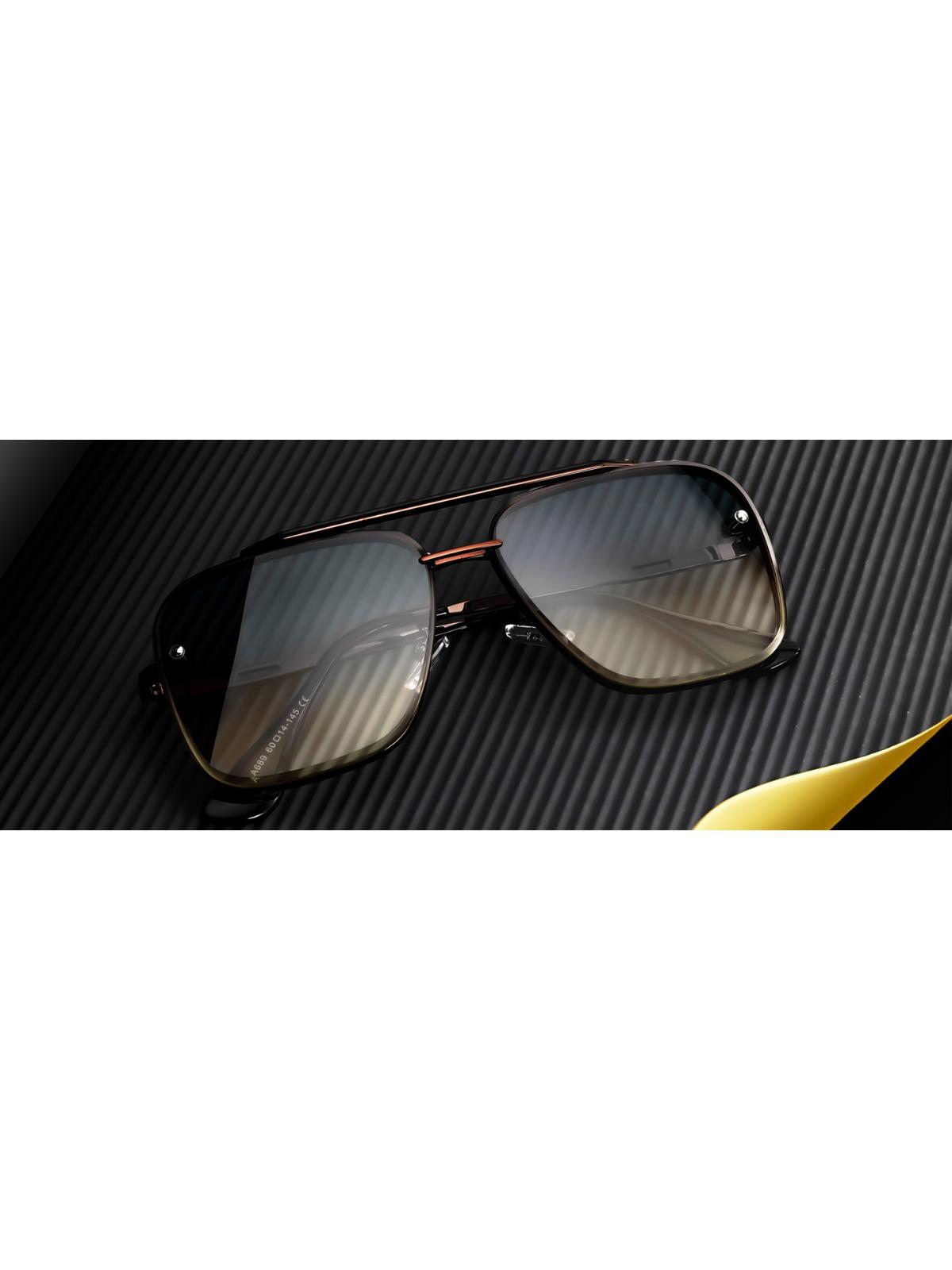 FEISEDY Sunglasses, Fashion Square Pilot Sunglasses, Vintage Metal Gradient Glasses for Men and Women B4104