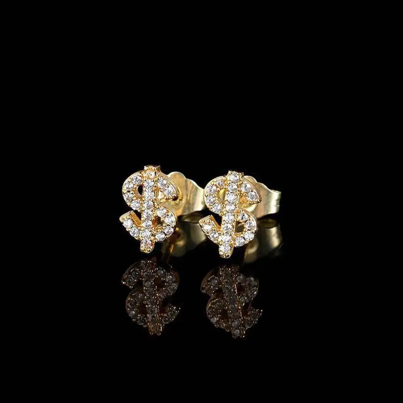 Zircon dollar letter earrings for men and women, super flash and versatile, commuting, fashionable earrings for gifts