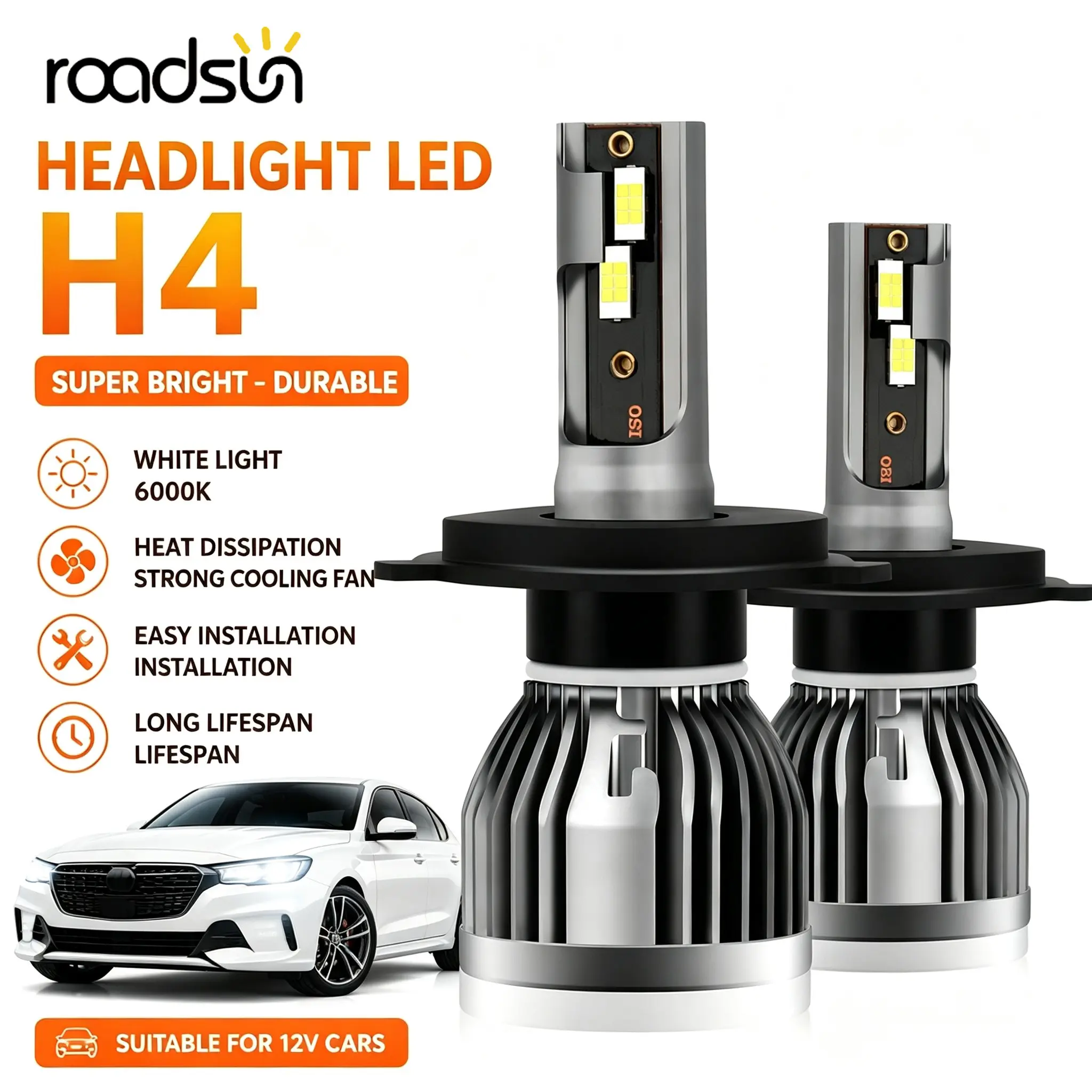 Roadsun LED Headlight Bulbs, 9005/HB3 9006/HB4 H1 H4 H7 H11 H13, 6000K White Super Bright 12V Car Headlamp Replacement